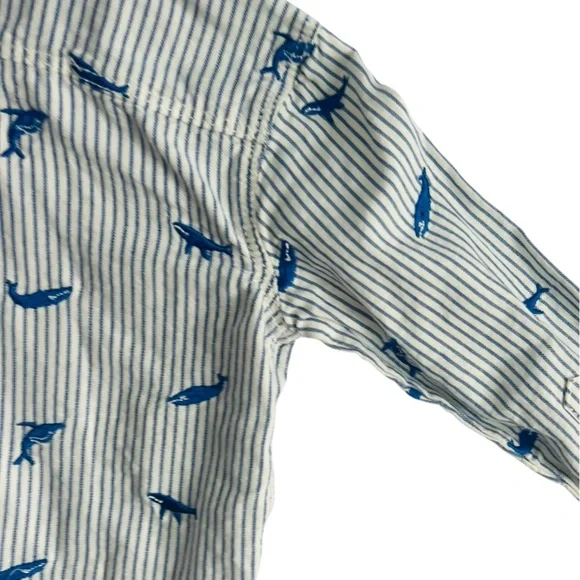 Baby BODEN Whale Embroidered Long Sleeve Button Front Shirt - Picture 2 of 6